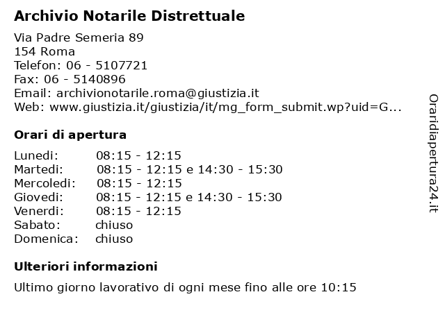 Orari di apertura Archivio Notarile Distrettuale Via Padre